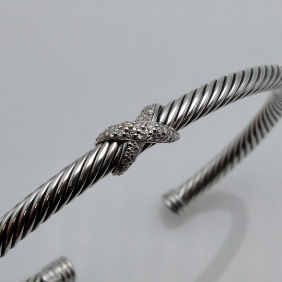 David Yurman Sterling Silver 4mm Cable Bracelet with Diamonds - Picture 2 of 5